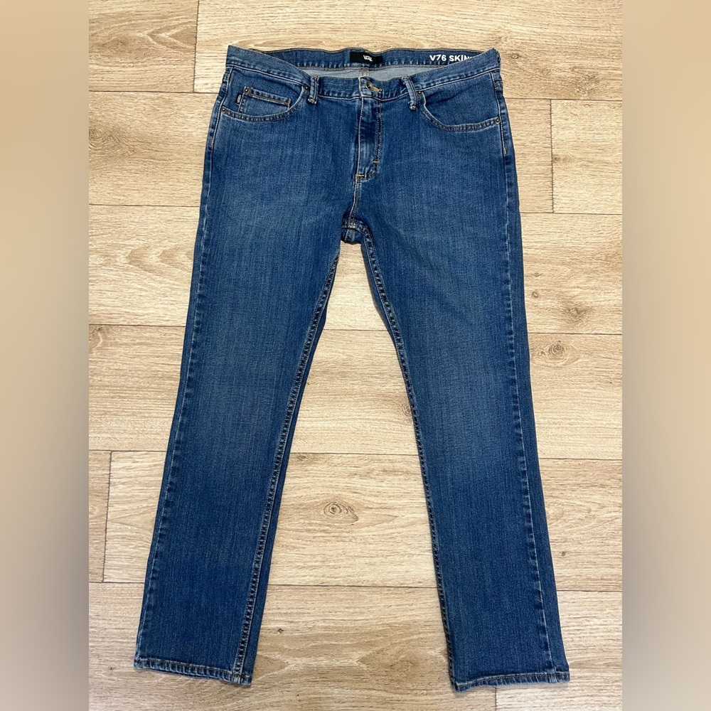 Vans V76 Skinny Jeans Men’s 36x30 Blue Denim Zip Skater Jeans